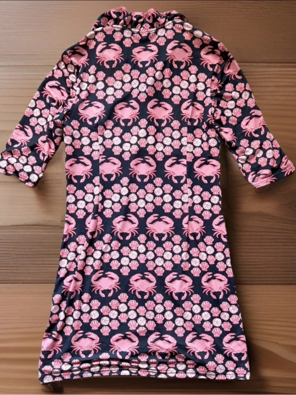 SIMPLY SOUTHERN Dress Womens Medium Navy Pink Crab Shell Print Ruffle Neck Midi - Picture 7 of 9